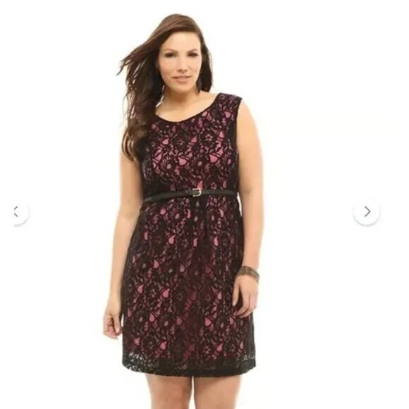 Torrid Women's Sleeveless Lace Sheath Dress Black Pink - Picture 1 of 7